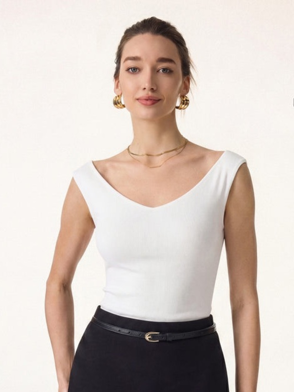 OGL Plantive Essential V-neck New Airy Bra Top Ribbed Tank Cap Slv XS 0 2 White